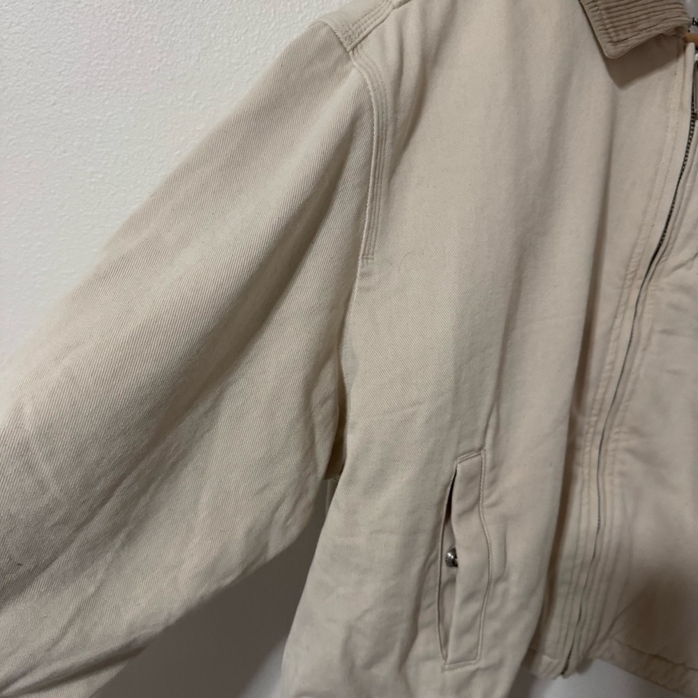 Abercrombie Crop Twill Workwear Jacket Cream Gray Corduroy Collar Streetwear-XL - Picture 5 of 13